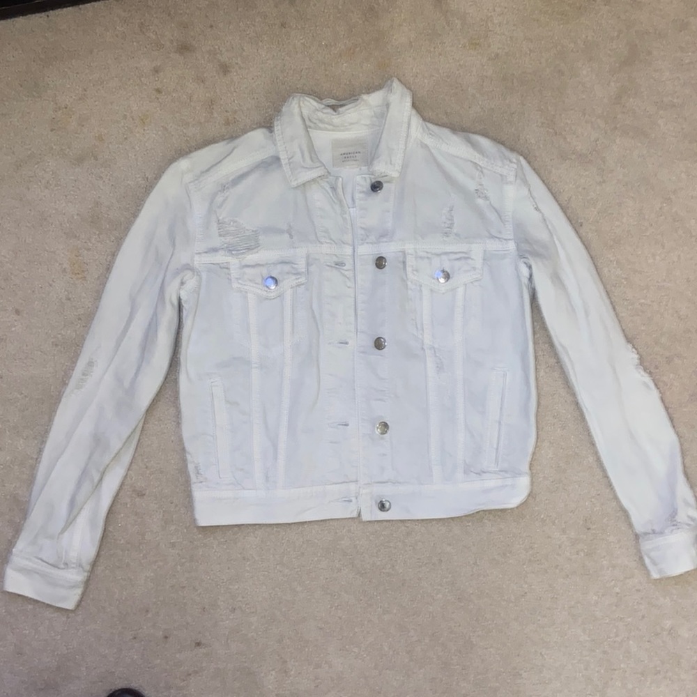 Distressed White Denim Jacket
